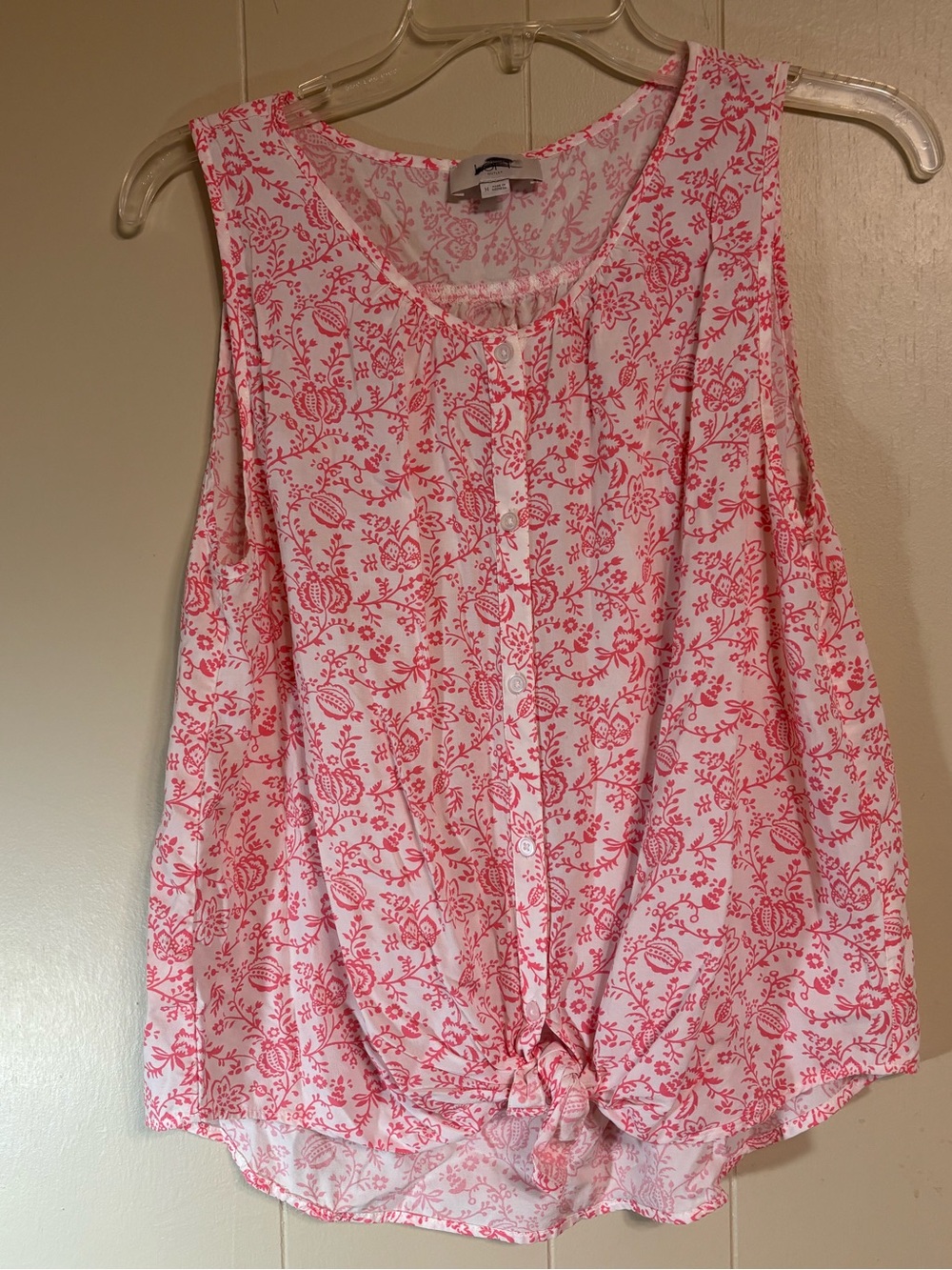 LOFT White and Pink Floral Button-Front Tie-Hem Camisole
